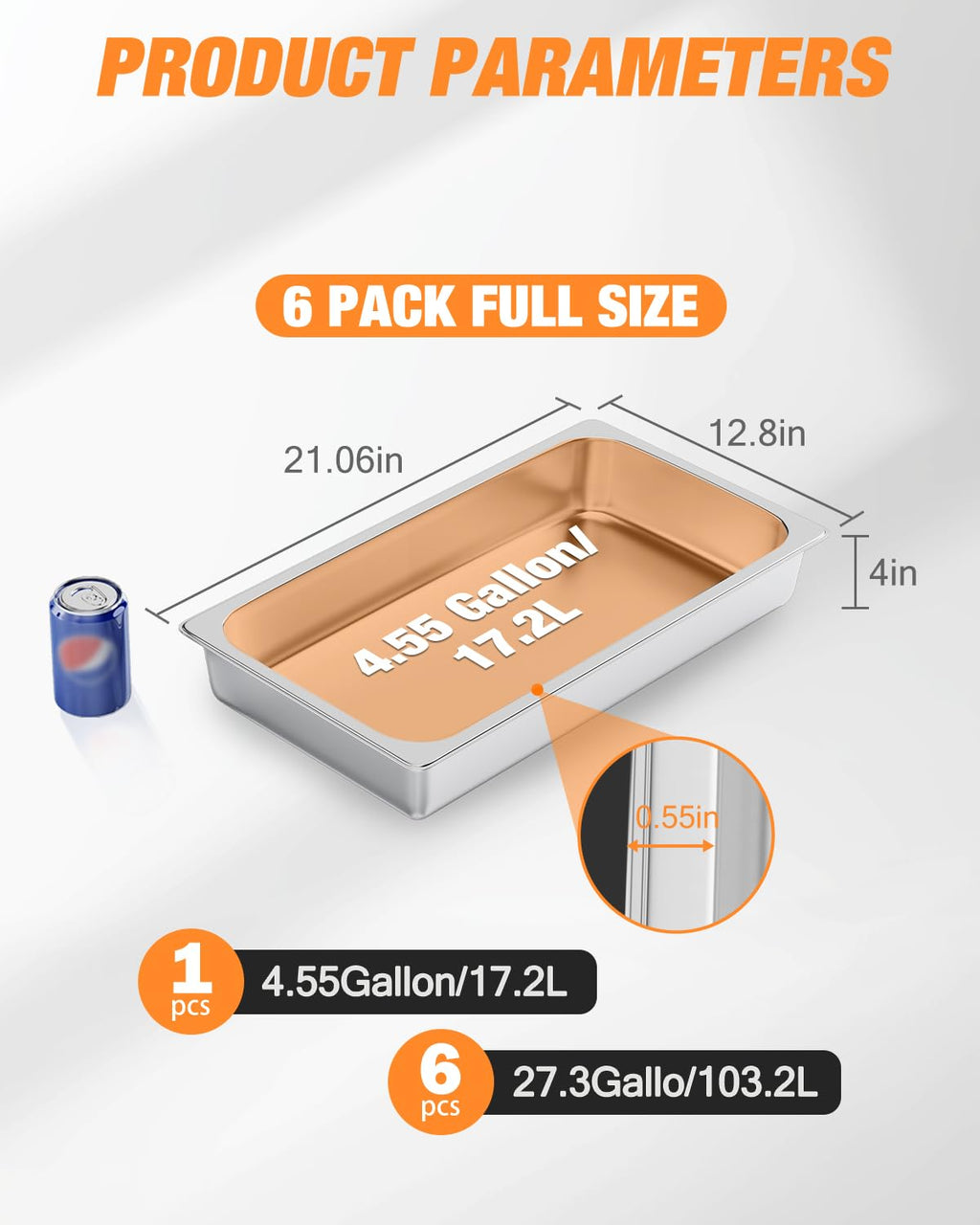 Full Size Hotel Pan 4 Inch Deep: 6 Pack [Anti-Jam] [Super Thicken] 1/1 Size Stainless Steel Steam Table Pan, Commercial Hotel Pan for Restaurant Catering Party