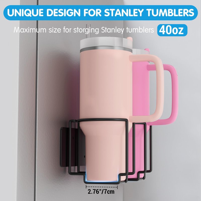 Terficer Magnetic Water Bottle Organizer for Stanley 40oz Tumbler with Handle, Magnetic Stanley Cup Holder Used on Refrigerator, Tumbler Lid Organizer Kitchen Organization Ideal for Fridge & Wall