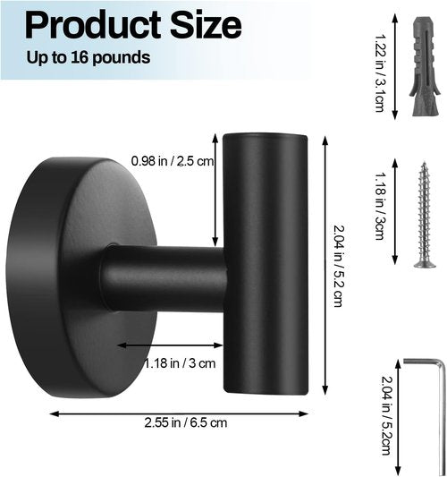 Kruodop Towel Hooks - Heavy-Duty Wall Mount Towel Holders | Black Matte Stainless Steel, 2-Pack