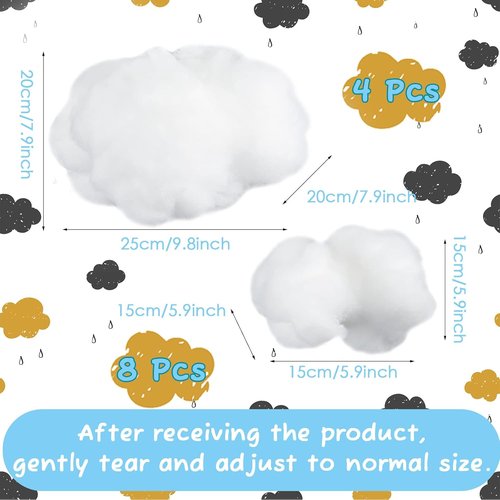 Jetec 12-Piece Artificial Cloud Props - 3D Hanging Decorations for Weddings & Parties | Small & Medium Sizes