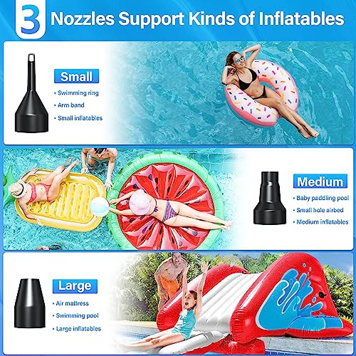 Electric Air Pump for Inflatables - 130W AC Inflator Deflator with 3 Nozzles