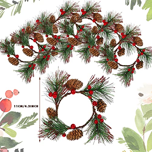 Artificial Christmas Candle Rings with Berries and Pine Cones - Set of 6