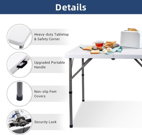 Byliable Folding Card Table - Heavy Duty 34" Square Utility Table in White | Portable & Foldable for Indoor/Outdoor Use