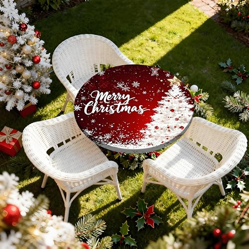Pardick 42 Inch Christmas Tree Snowflake Fitted Waterproof Tablecloth Holiday Decor
