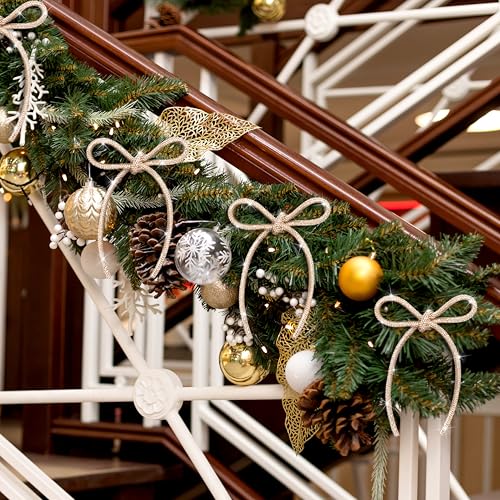 Champagne Gold Christmas Bows 12 Pcs 4.3 x 6 in - Flair Gifts Sparkle Tree Ornaments
