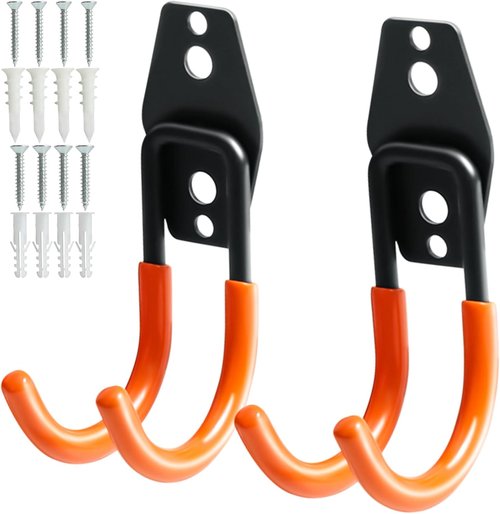 KURUI Heavy Duty Garage Hooks - 2 Pack Metal Wall Mount Storage Hooks for Ladders & Tools