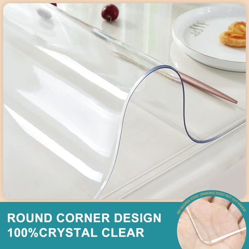 Waterproof Rectangular 42x108 Inch Table Cover Protector Clear PVC Tabletop Cloth for Long Wedding Table Christmas Party Banquet Table Crystal PVC Vinyl Table Pad for Dining Table Easy Clean Heatproof