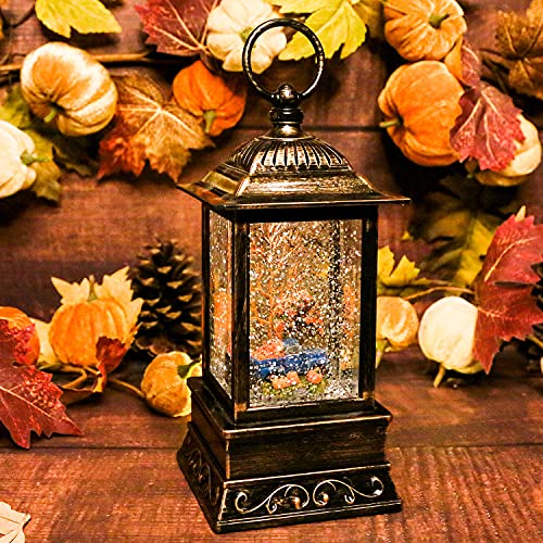 Thanksgiving Snow Globe Lantern with Harvest Truck & Pumpkins