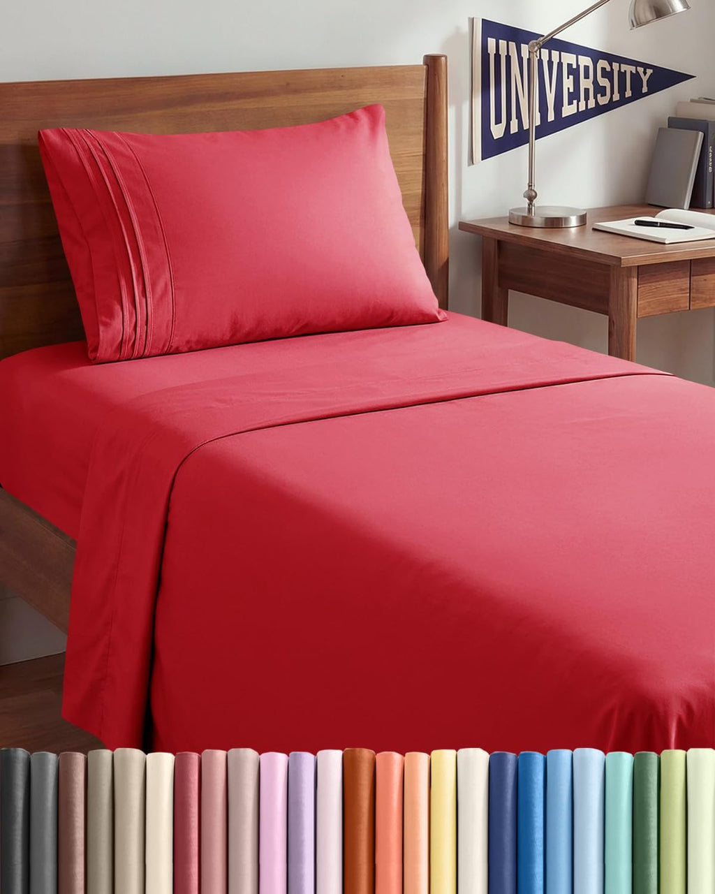 Skiennix Twin XL Sheet Set - Comfy Breathable & Cooling Bed Sheets - Ultra-Soft, Deep Pockets, Red