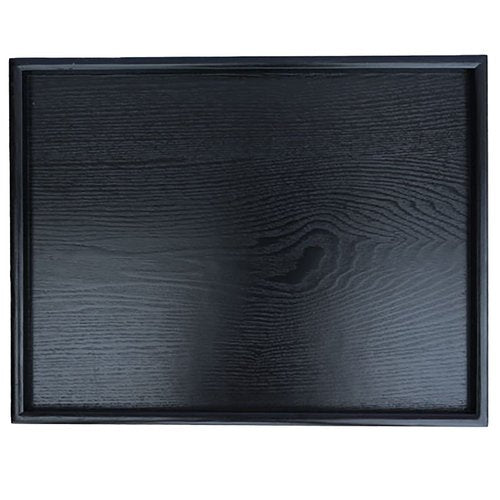22 x 18 Inches Extra Large Solid Wood Serving Tray for Tea Coffee Table Snack Food Meals Serving Plate Kitchen Party Bar Breakfast Server with Raised Edges Black Wooden Decorative Ottoman Tray