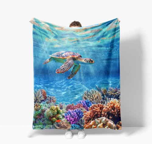Sea Turtle Blanket Ocean Fleece Throw Blanket Super Soft Warm Cozy Fuzzy Plush Nautical Turtle Gifts for Girls Boys Kids Room Decor60 X80