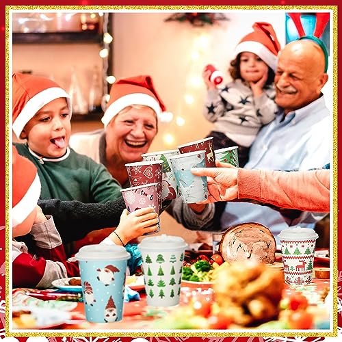 Mifoci 100 Pack Christmas Coffee Cups with Lids 12 oz – Festive Holiday Party Supplies