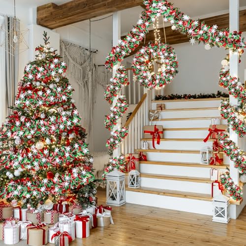 49ft Red & Green Christmas Metallic Tinsel Twist Garland