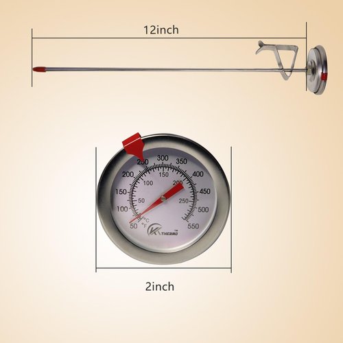 KT THERMO Candy & Deep Fry Thermometer - Instant Read Dial with 12" Stainless Steel Stem | Ideal for Turkey & BBQ Cooking