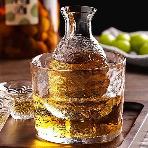 WINIAER Glass Sake Set with Warmer and Cups - Crystal Drinkware for Hot or Iced Sake