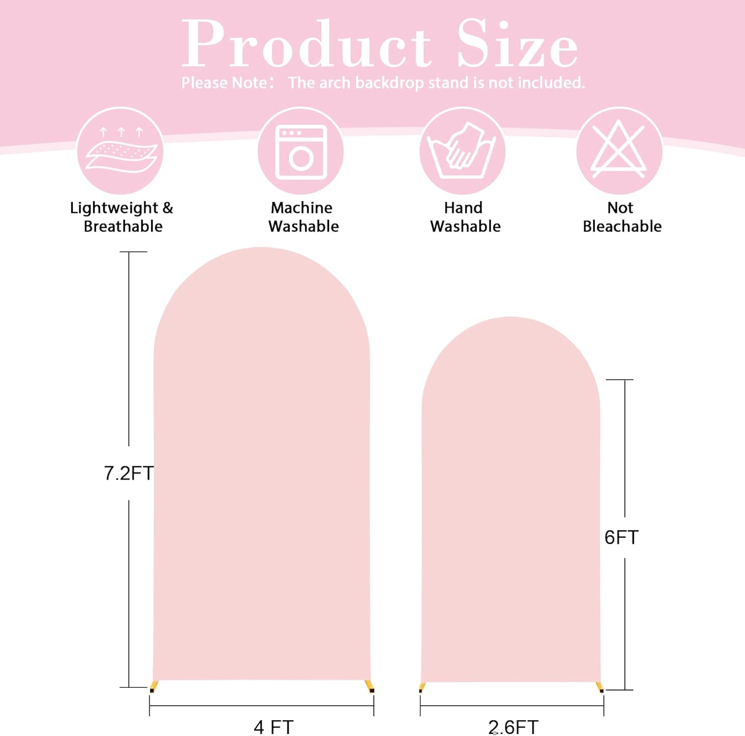 Skiennix Pink Arch Cover Set - 7.2ft & 6ft Stretchy Spandex Backdrop for Weddings & Parties