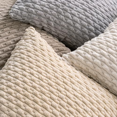 Corduroy Throw Pillow Covers 18x18 Set of 4 - Soft Neutral Cushion Cases