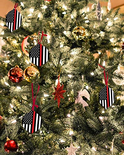 DecorLovee 10-Pack Christmas Ornaments Set – Red White Stripe Fireman USA Flag 3.7x3" (Variation Americadle9638)