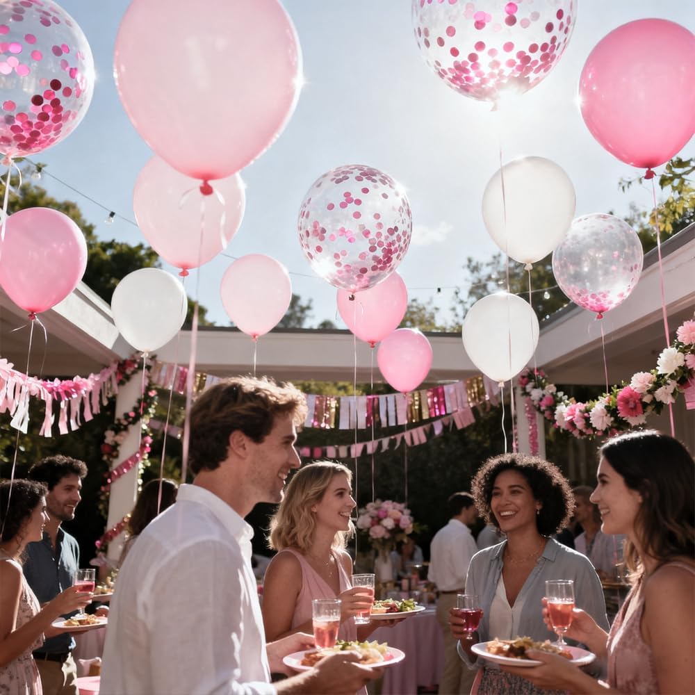 Skiennix 12-Inch Light Pink & White Balloons - Confetti Balloons for Weddings & Baby Showers