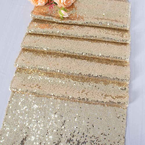 DUOBAO 1pc Champagne Gold Sequin Table Runner 12x108 Inch Wedding Party Decor