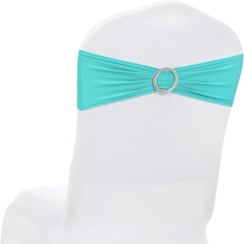MDS Premium Spandex Chair Sashes - Stretchy Bow Covers with Buckle Slider | 100 Pack - Aqua Blue