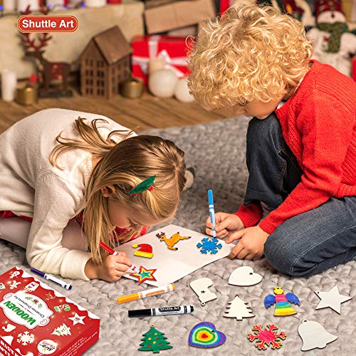 Shuttle Art 360-Piece Wooden Christmas Ornament Kit – 130 Unfinished Wood Slices, 12 Markers, 50 Bells & 130 Jute Twine