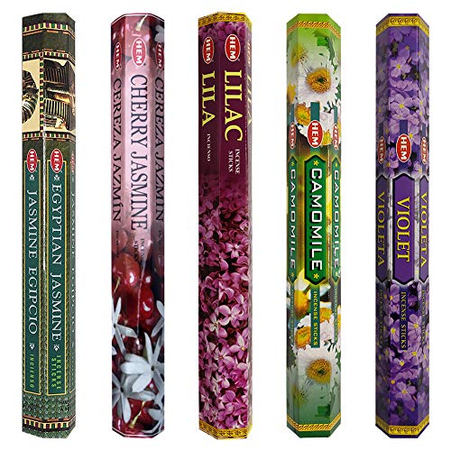 Floral Incense Sticks Variety Pack with Holder - 100 Sticks, 5 Fragrances