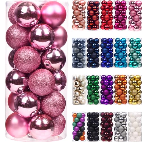 Pink Christmas Ball Ornaments - 24-Pack 2.5 Inch Shatterproof Tree Decor