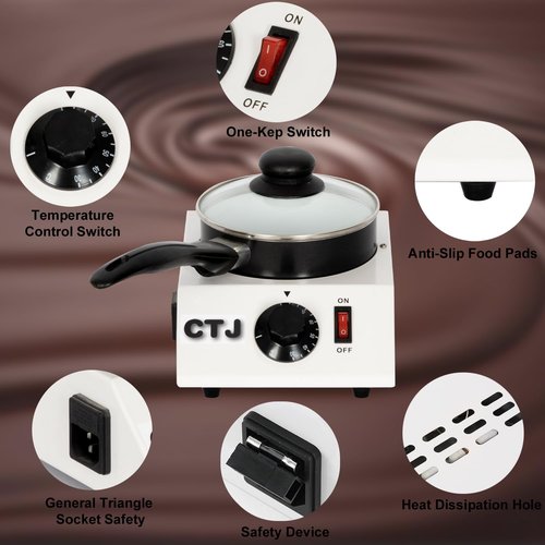 CTJ Electric Chocolate Melting Pot 86°F-185°F TEM Control Commercial Food Warmer with Silicone Spatula for Melting Chocolate, Butter, Nacho Cheese, Candies, Cream and Warm Coffee, Milk