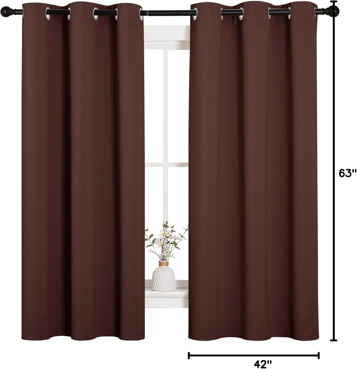NICETOWN Blackout Curtains - Thermal Insulated Grommet Top for Bedroom Privacy | Chocolate Brown, 42 x 63 Inches