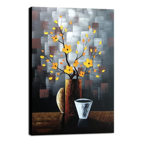 Wieco Art Silent Beauty Modern Abstract Flower Oil Paintings on Canvas Wall Art for Bedroom Living Room Wall Decorations Home Decor 100% Hand Painted Stretched and framed Contemporary Floral Artwork