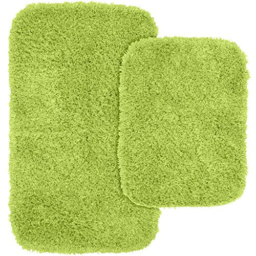 2-Piece Shaggy Bathroom Rug Set, Non-Slip Washable Nylon Bath Mats, Lime