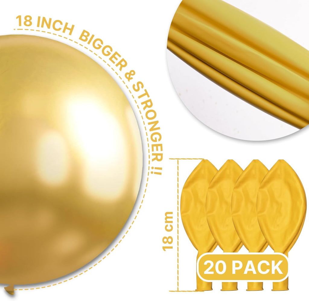 PartyWoo Gold Balloons - 20pcs 18 Inch Gold Latex Helium Balloons for Celebrations & Events