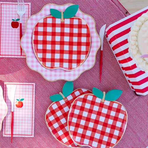 Cherry Red Gingham Apple-Shaped Paper Plates, Pack of 8 – Party Decor & Serveware