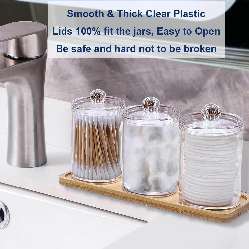 Skiennix Swab Holder Canisters - Clear Plastic Qtip Dispenser with Lid for Cotton Balls & Makeup Pads