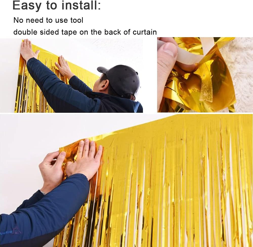 Skiennix Fringe Curtains - Tinsel Backdrop for Parties | 3 Pack Macaroon Rainbow Decorations