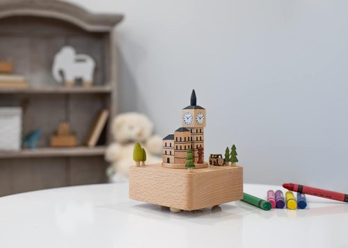 Cottage Garden Big Ben Musical Figurine - 6-Inch Woodgrain Beech Wind-Up Design