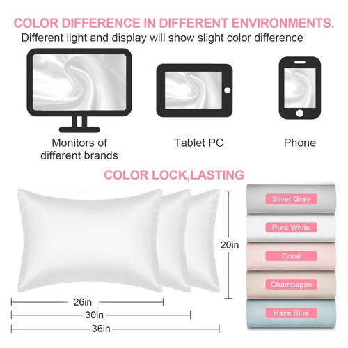 Mulberry Silk Pillow Cases 2 Pack King Size 20x36 Inches with Hidden Zipper, Ultra Smooth and Soft Breathable Cooling Silk Satin Pillowcase Set of 2, Better for Hair and Skin, Gifts for Women Men