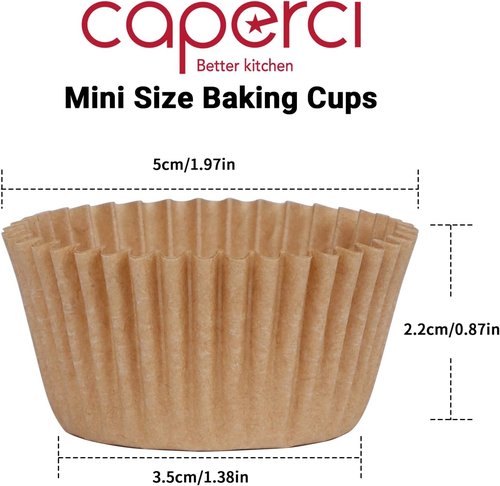 Caperci Mini Cupcake Liners - 500 Count Natural Greaseproof Baking Cups | No Smell, Perfect for Muffins