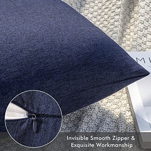 MIULEE Waterproof Outdoor Throw Pillow Covers 18x18 Navy Faux Linen, Set of 2