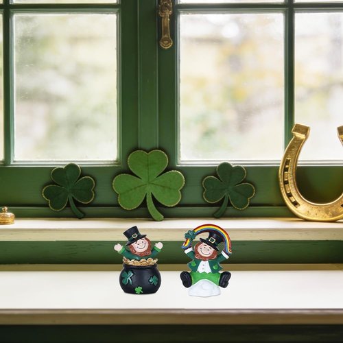 MEETYAMOR St. Patrick's Day Decorations - 2 PCS Irish Leprechaun Figurines for Home Decor | Shamrock & Rainbow Design