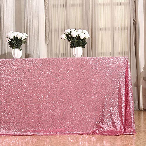 Eternal Beauty Fuchsia Pink 60x120 Inch Sequin Tablecloth — Rectangular Table Cover for Weddings & Parties