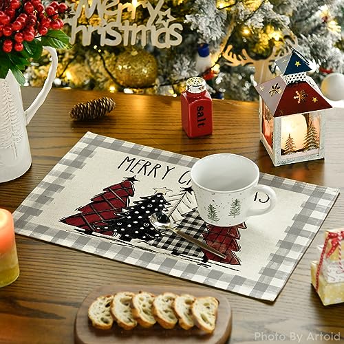 Artoid Mode 12x18 Grey Buffalo Plaid Christmas Placemats, Set of 4