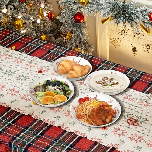 Ollieroo 4 Pieces Christmas Pasta Bowls Set White Snowflake 7.8", 23oz Microwave Safe