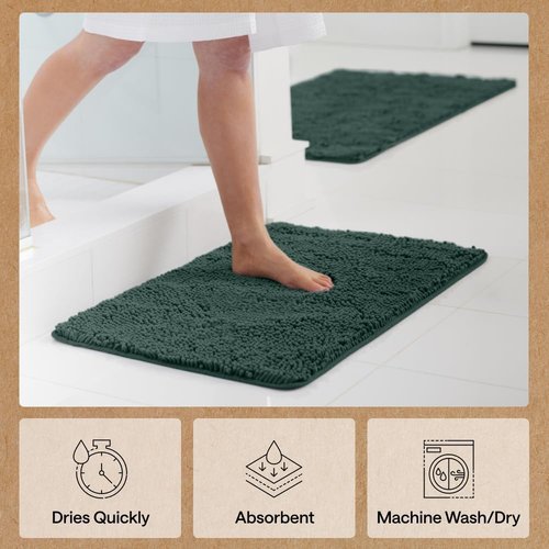 GORILLA GRIP Bath Rug Mat - Thick Soft Absorbent Chenille | Quick Dry Microfiber 60x24, Rubber Backing