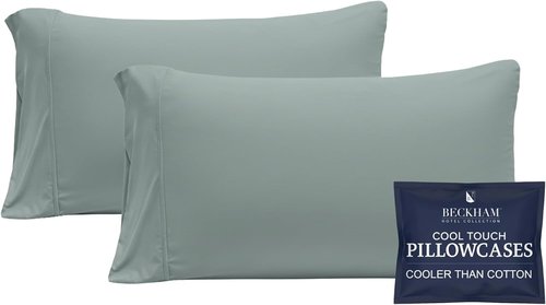 Beckham Hotel Collection Cooling Pillowcases - King Size Set of 2 | Silky Soft, Breathable, Aqua Gray