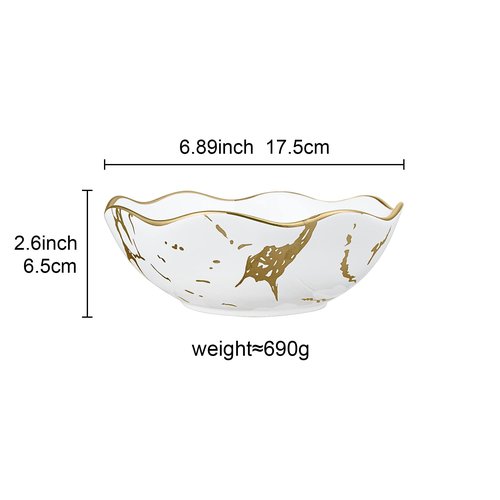 Fanquare 16oz Gold Marble Pasta Bowls Set of 4, 7" Porcelain Salad and Cereal Bowls, Modern Kitchen Serving Set