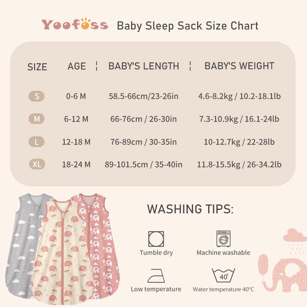 Yoofoss Baby Sleep Sack | 100% Organic Cotton Wearable Blanket for 12-18 Months | 3-Pack, Lightweight & Comfy