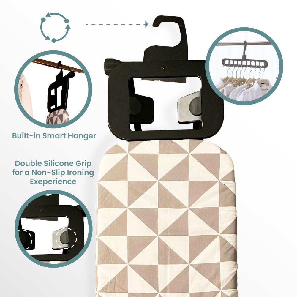 Compact Ironing Board Foldable | Hanging Iron Board with Safety Iron Stand & Rest for Small Space or Apartment, Thick Cover & Pad, Height Adjustable up to 33" Features 4 Steel Legs (36x13)