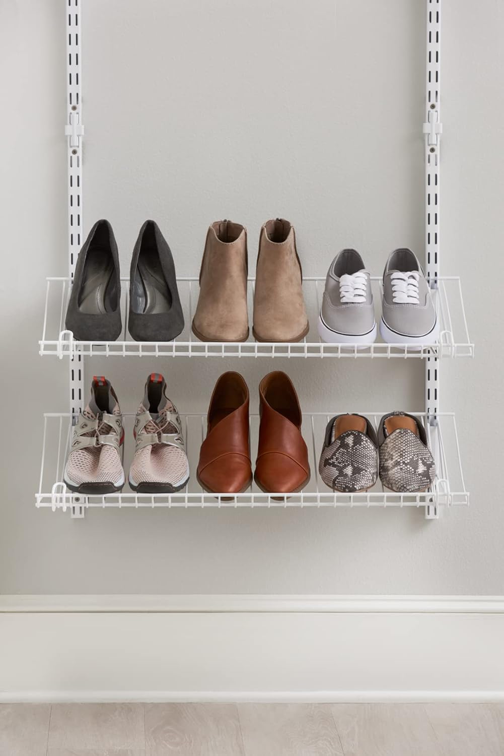 Rubbermaid Wall Mount Shoe Shelf - Customizable White Organizer for Home, Closet & Laundry